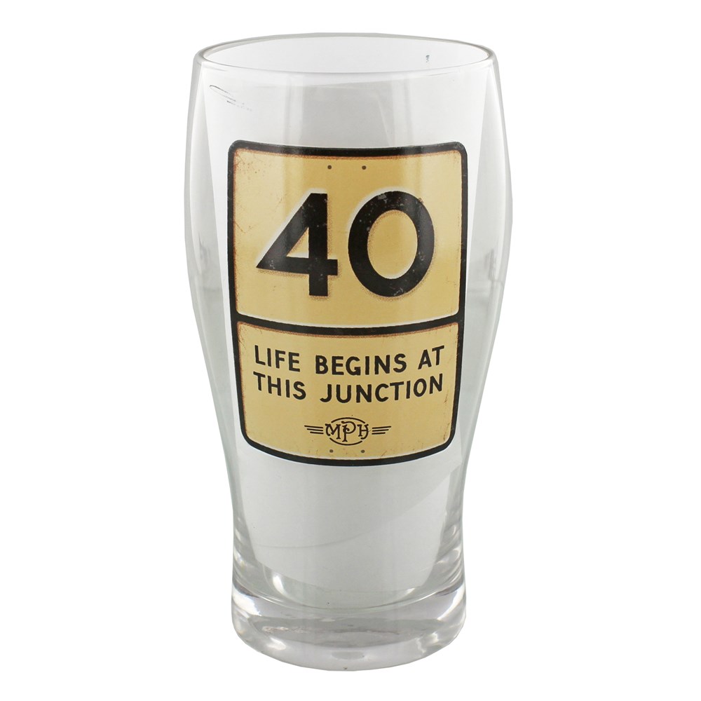 MPH Age 40 Male Downhill Road Sign Pint Glass In Gift Box RRP £6.99 CLEARANCE XL £1.99 or 2 for £3